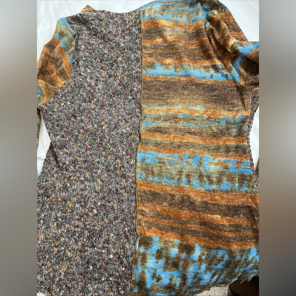 Feralei Boho Patchwork Knit Tunic Top Womens Size M Artsy Asymmetrical Lagenlook - Picture 6 of 8